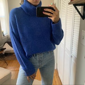 MANGO Blue Oversized Turtleneck Sweater | Size S